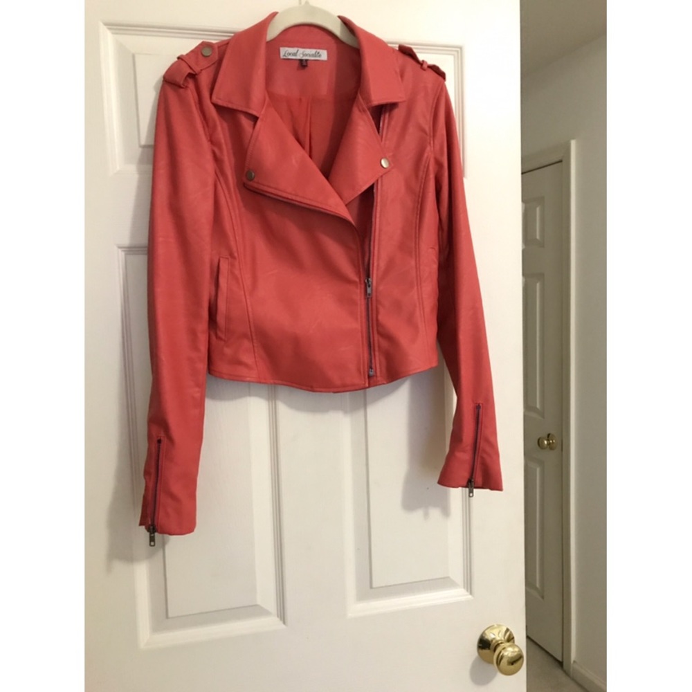 Coral leather motorcycle “moto” jacket